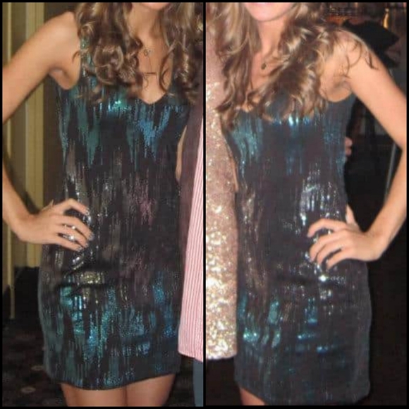 As U Wish teal & gunmetal sequin cocktail dress - Picture 8 of 8